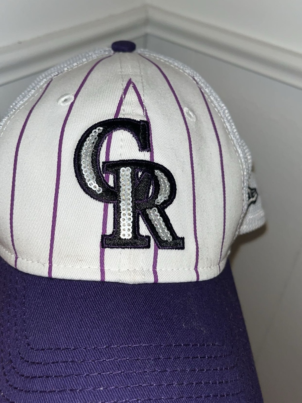 Colorado Rockies  White & Purple Sequin CR Baseball Cap